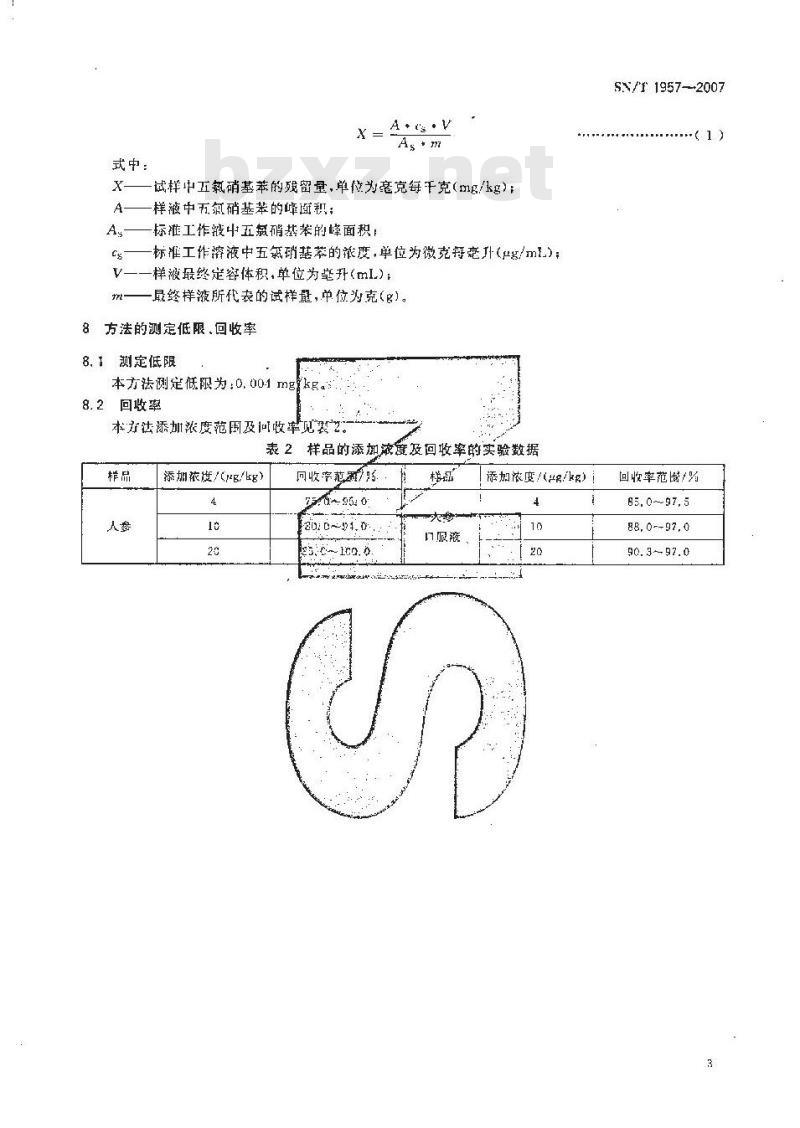 SN/T 1957-2007 进出口中药材及其制品中五氯硝基苯残留量检测方法 气相色谱-质谱法