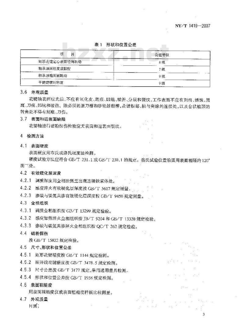 NY/T 1419-2007 农业机械用花键轴质量评价技术规范