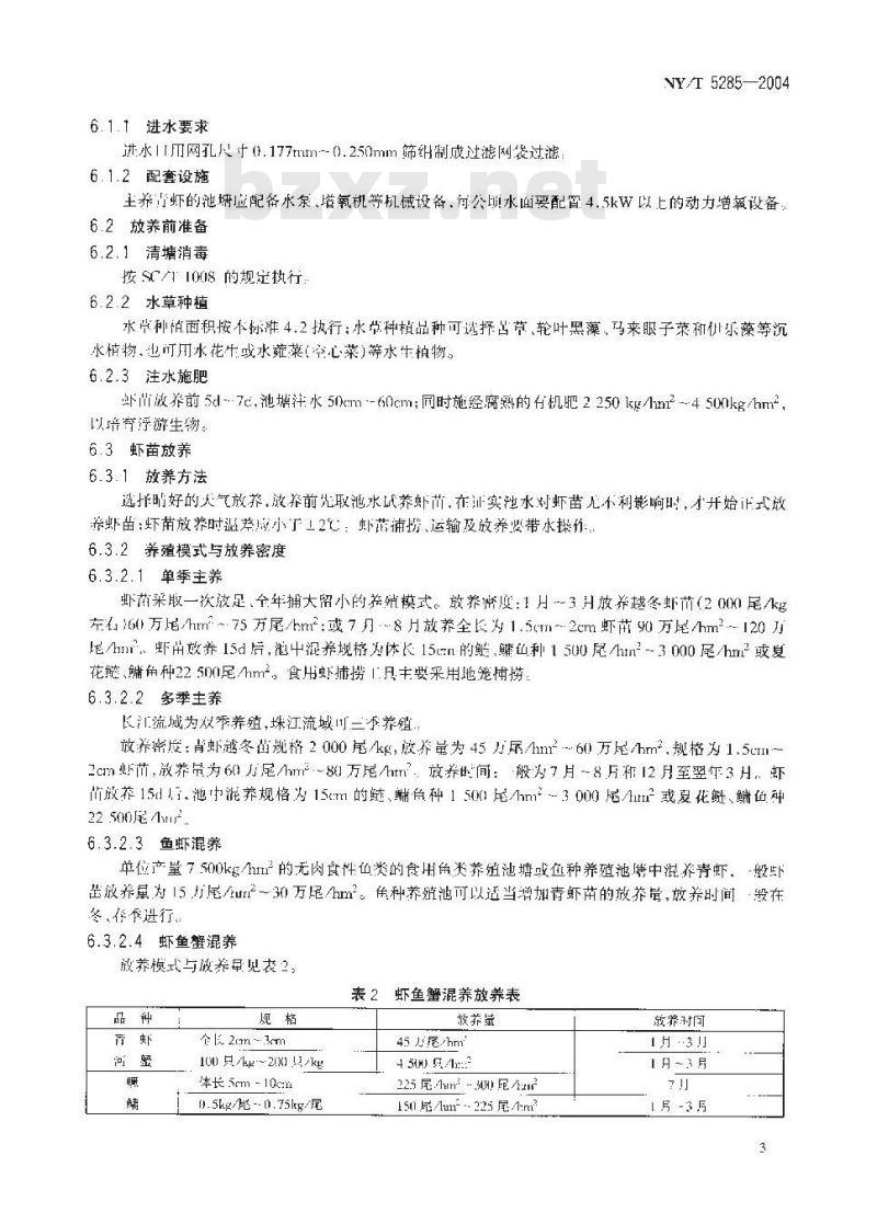 NY/T 5285-2004 无公害食品 青虾养殖技术规范
