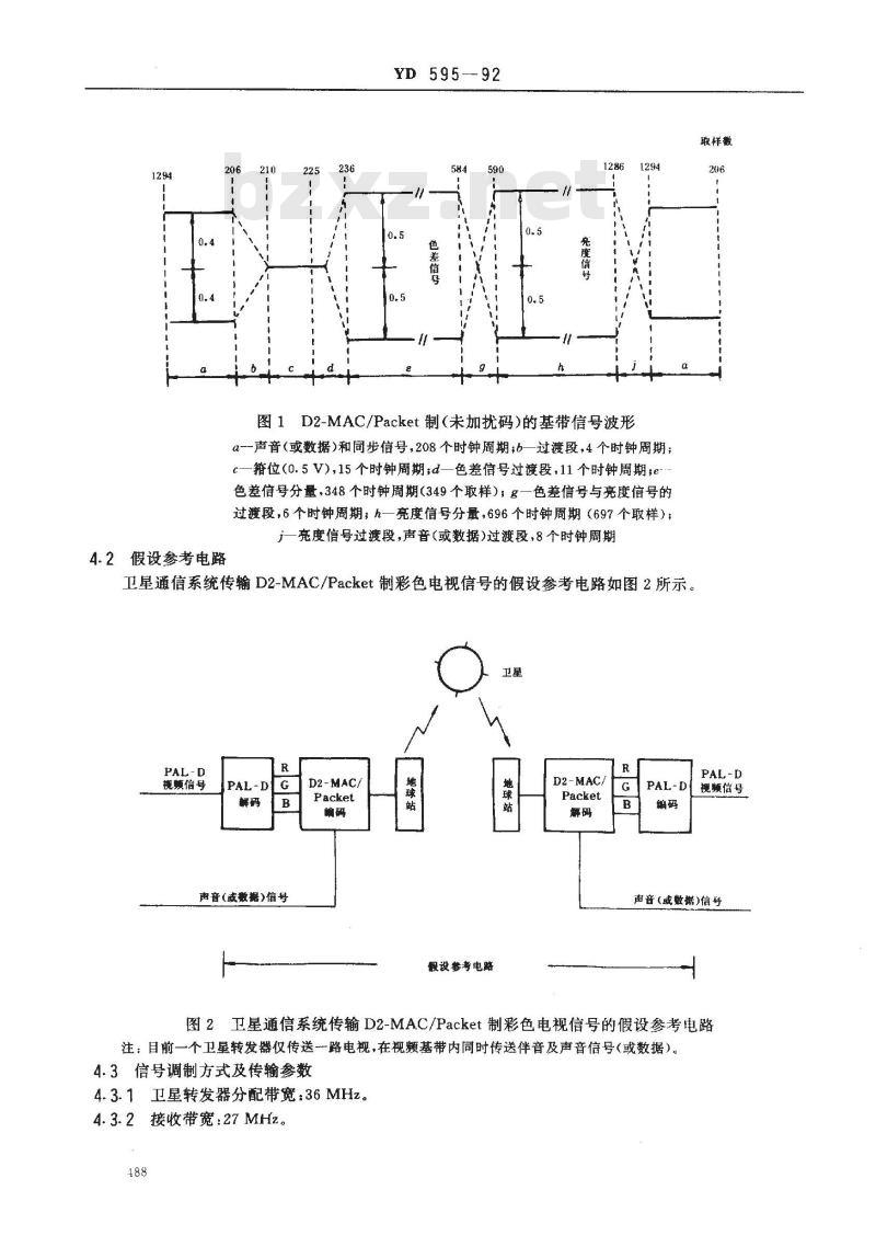 YD 595-1992 国内卫星通信网传输的DZ-MAC/Packet制彩色电视信号的技术要求