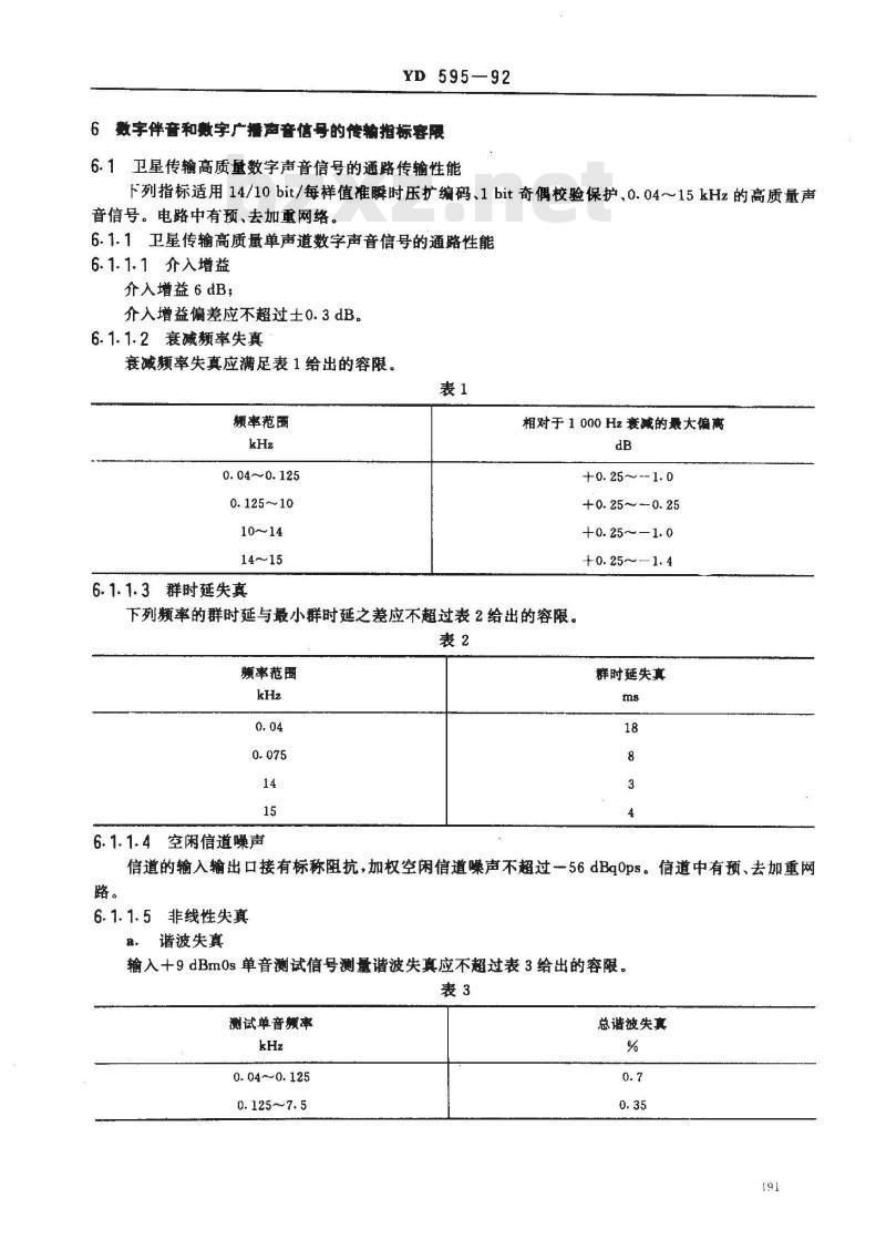 YD 595-1992 国内卫星通信网传输的DZ-MAC/Packet制彩色电视信号的技术要求