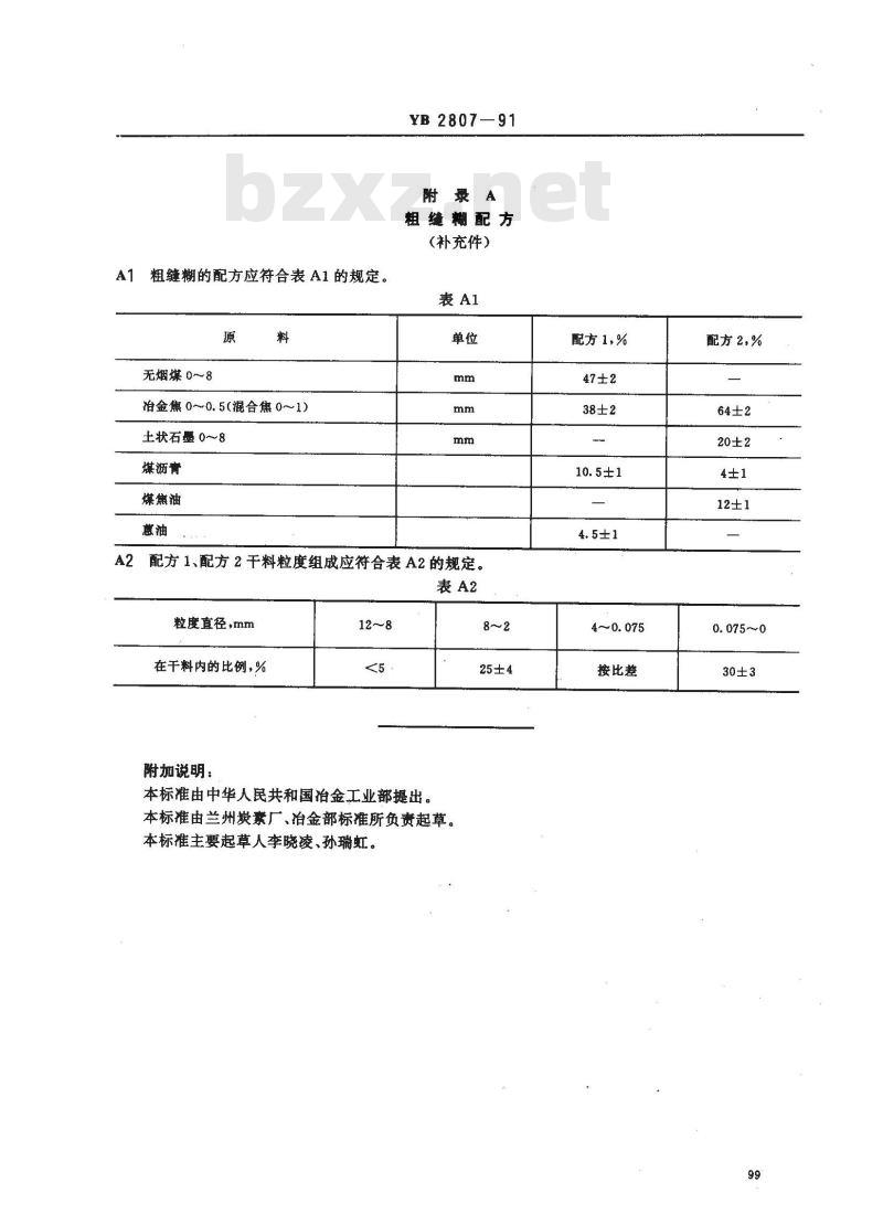 YB 2807-1991 粗缝糊