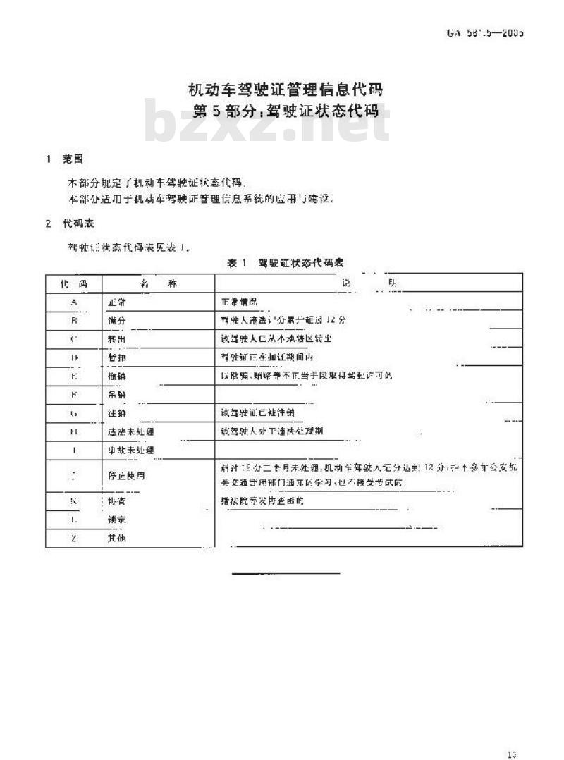 GA 581.5-2005 机动车驾驶证管理信息代码 第5部分:驾驶证状态代码