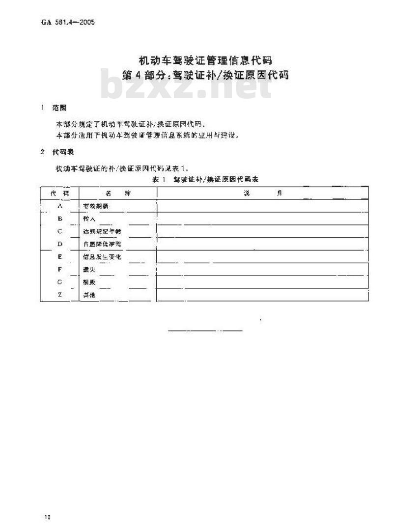 GA 581.4-2005 机动车驾驶证管理信息代码 第4部分:驾驶证补/换证原因代码