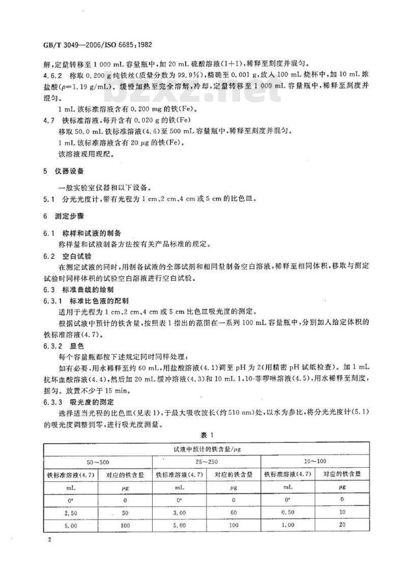 GB/T 3049-2006 工业用化工产品 铁含量测定的通用方法 1，10-菲啰啉分光光度法度法