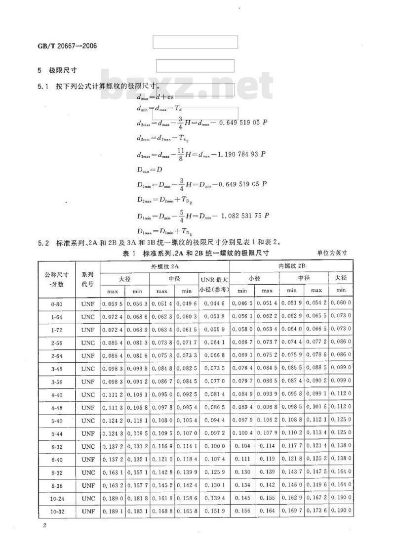 GB/T 20667-2006 统一螺纹 极限尺寸