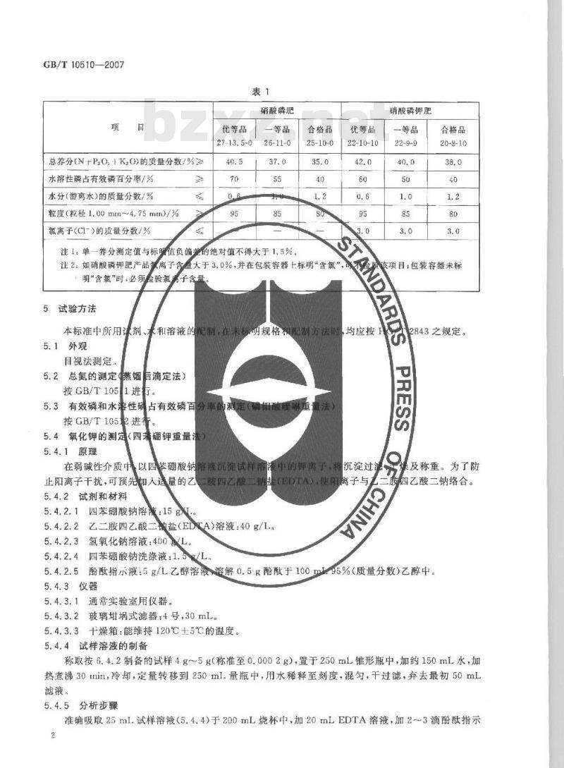 GB/T 10510-2007 硝酸磷肥、硝酸磷钾肥