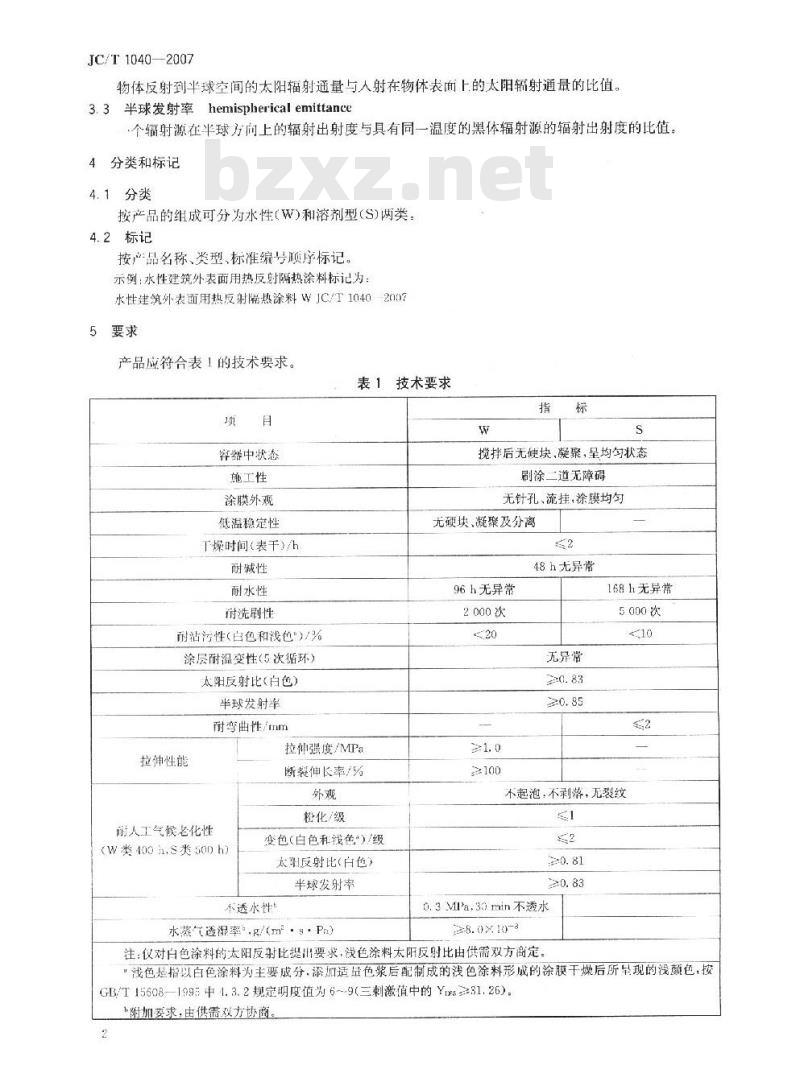 JC/T 1040-2007 建筑外表面用热反射隔热涂料