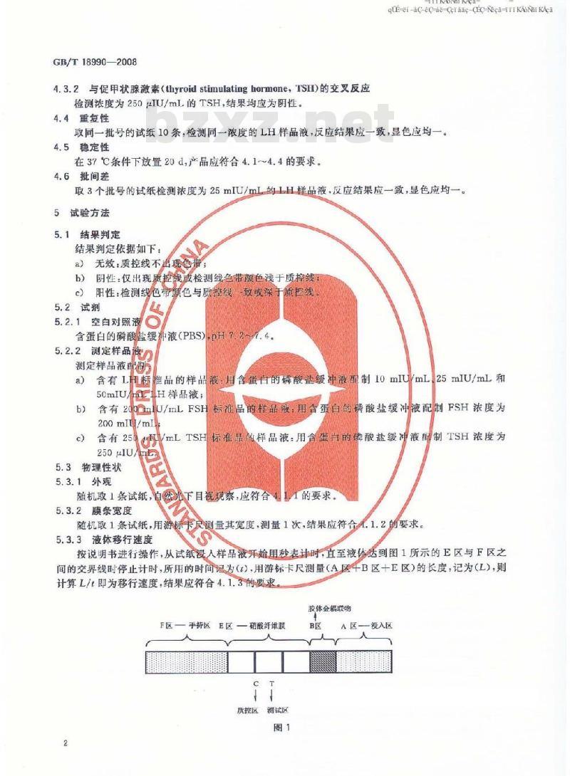 GB/T 18990-2008 促黄体生成素检测试纸(胶体金免疫层析法)