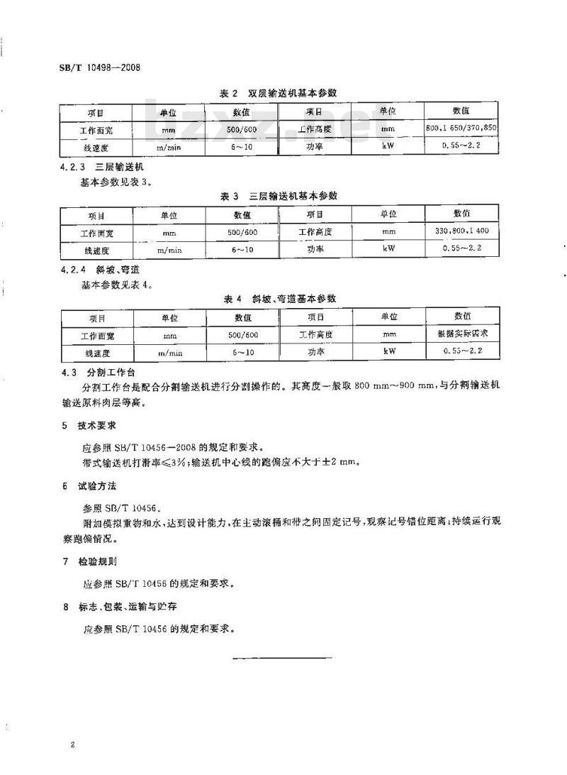 SB/T 10498-2008 畜禽屠宰加工设备 分割输送机