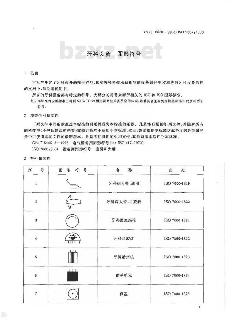 YY/T 0628-2008 牙科设备 图形符号