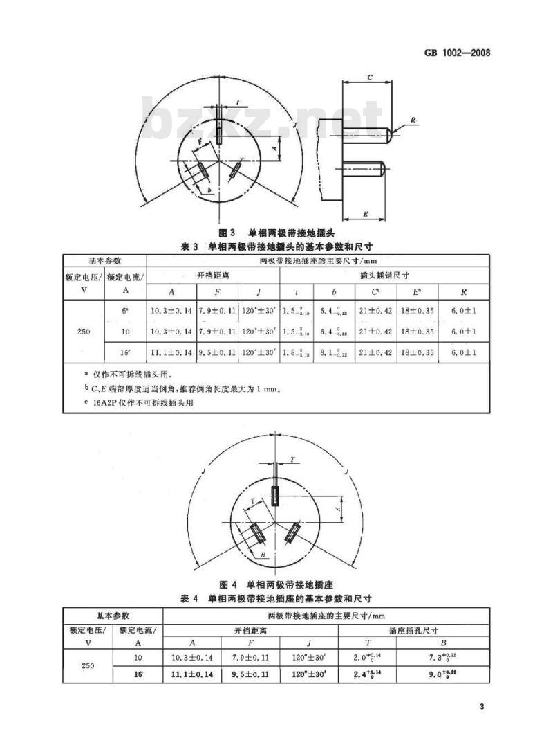 GB 1002-2008 家用和类似用途单相插头插座 型式、基本参数和尺寸