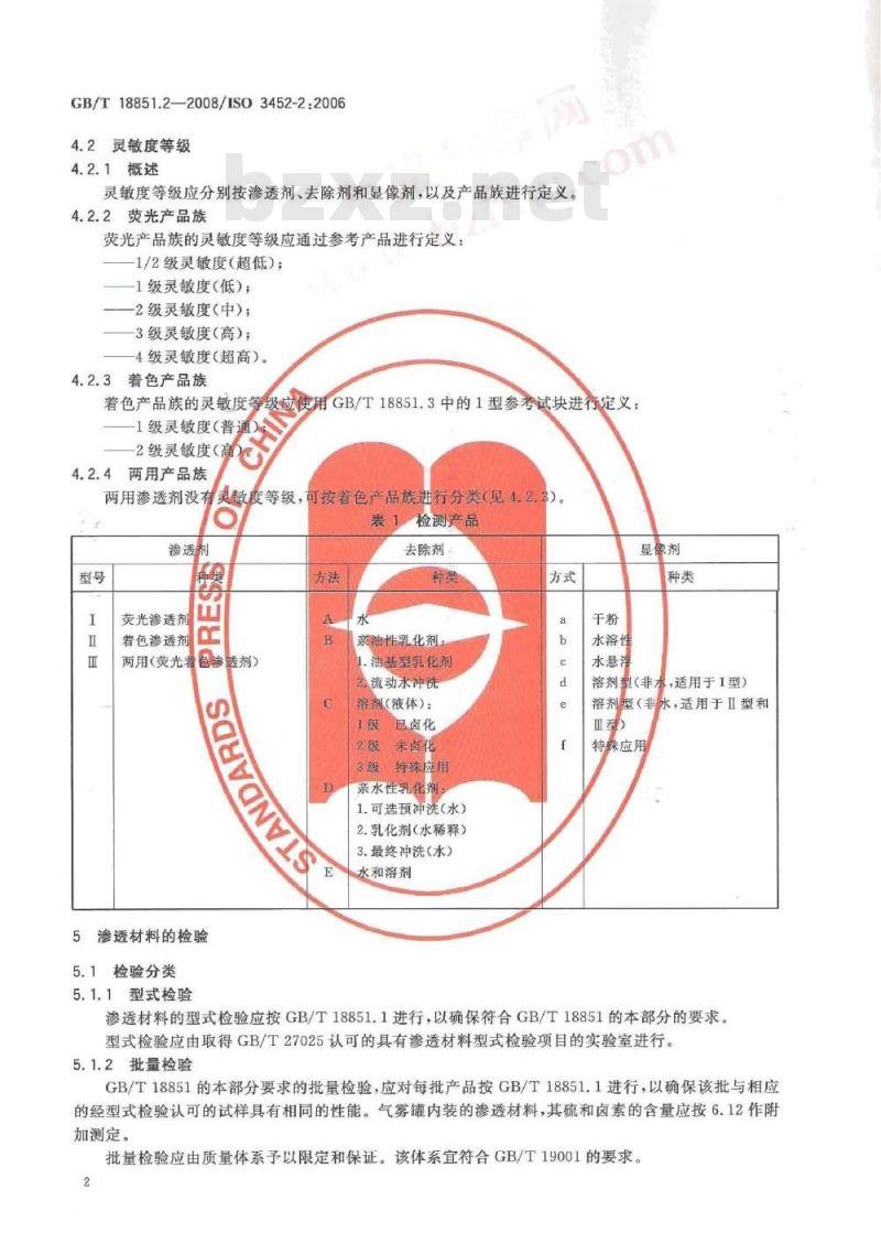 GB/T 18851.2-2008 无损检测 渗透检测 第2部分：渗透材料的检验