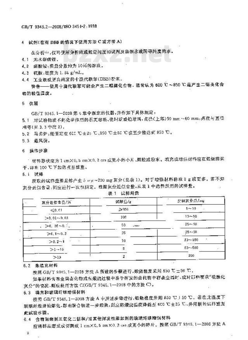 GB/T 9345.2-2008 塑料 灰分的测定 第2部分：聚对苯二甲酸烷撑酯