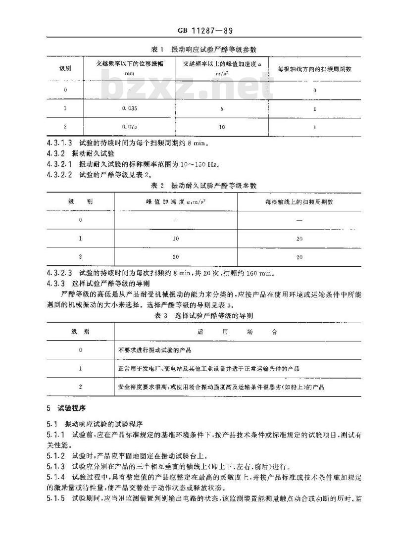 GB 11287-1989 继电器、继电保护装置振动(正弦)试验