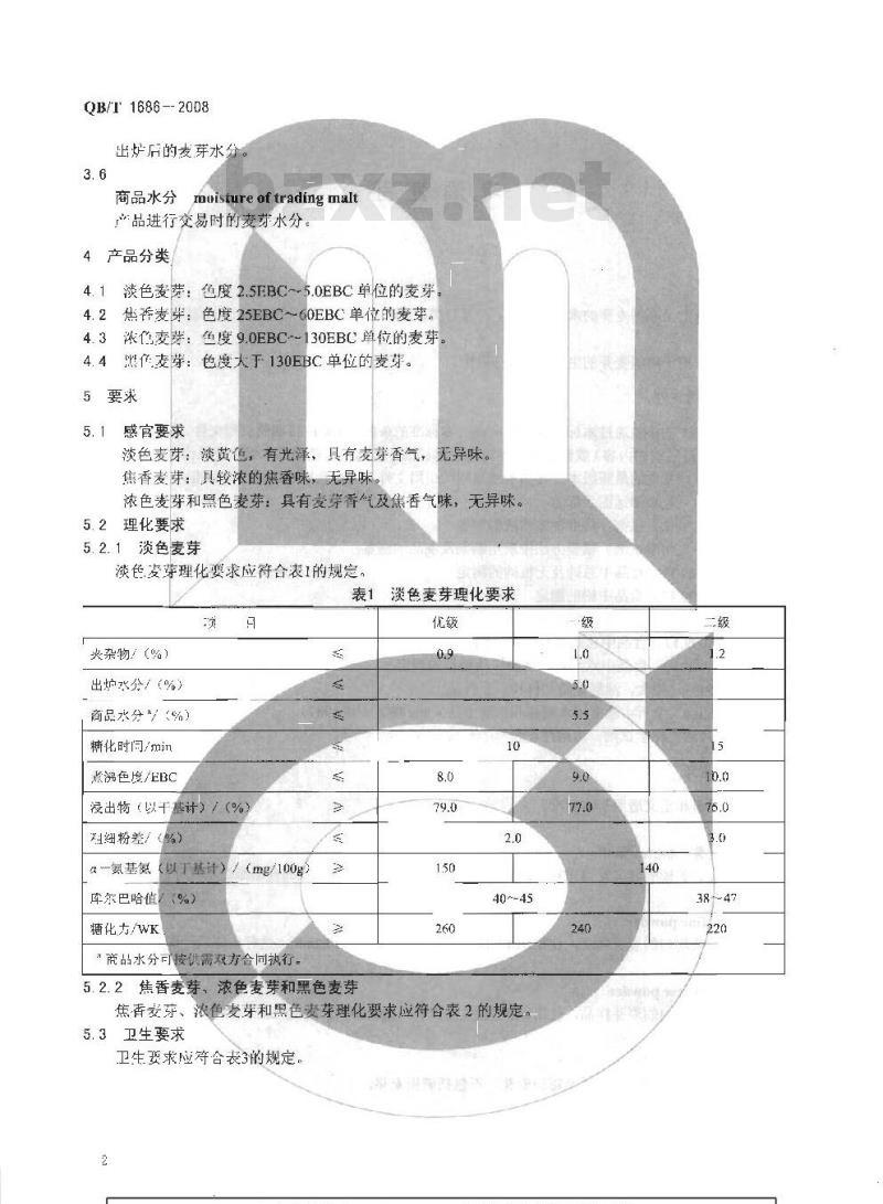 QB/T 1686-2008 啤酒麦芽