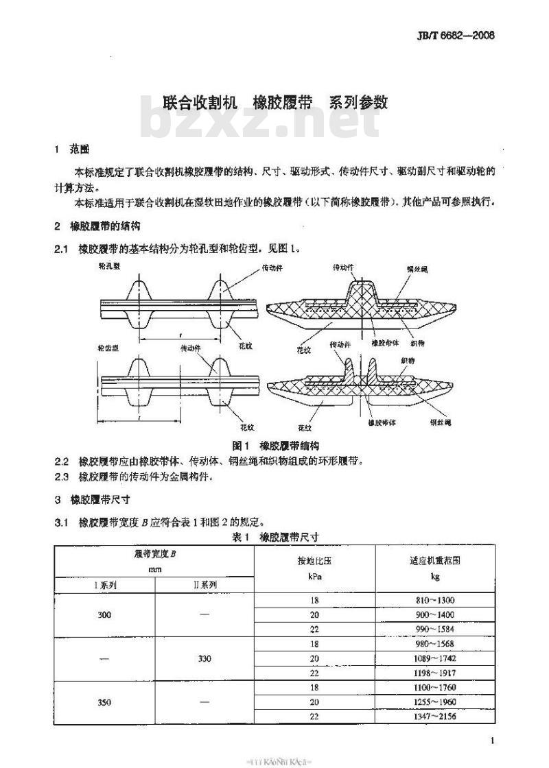 JB/T 6682-2008 联合收割机 橡胶履带 系列参数