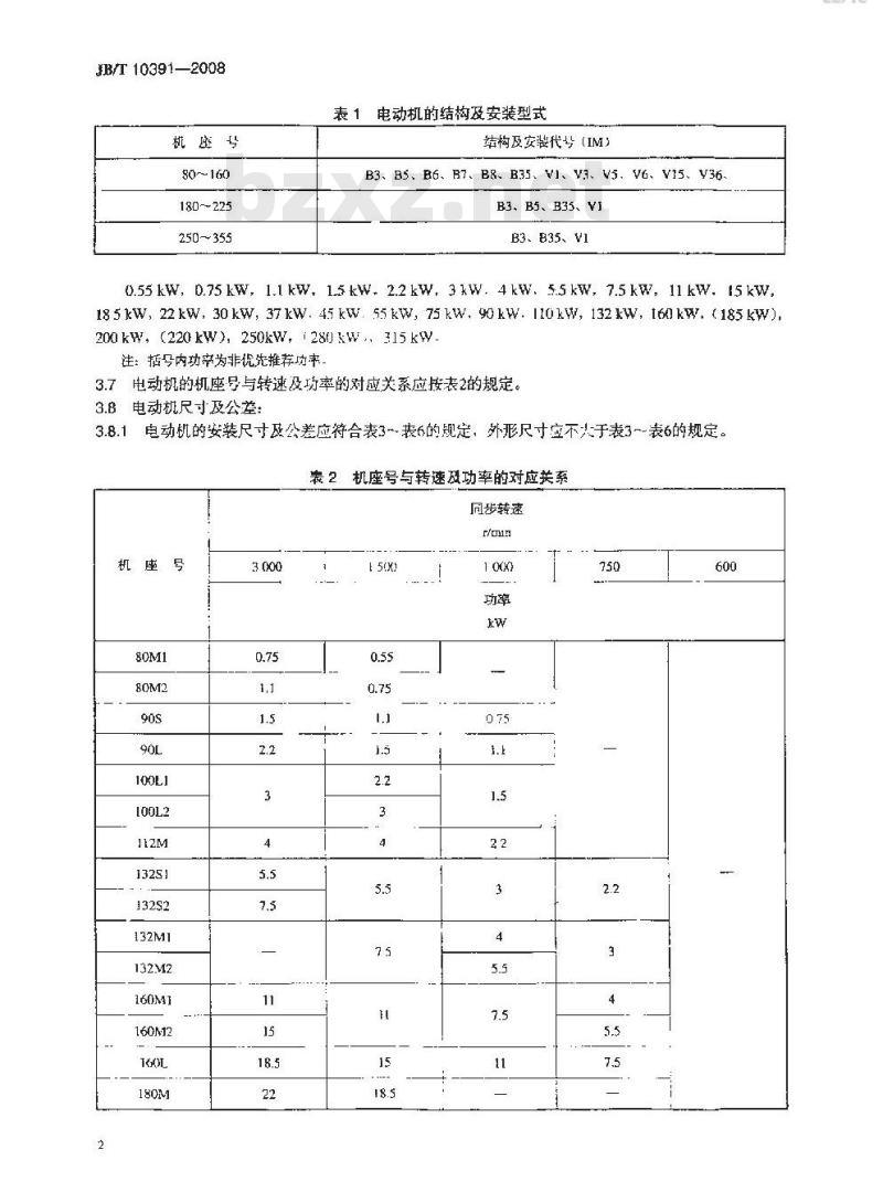 JB/T 10391-2008 Y系列(IP44)三相异步电动机 技术条件(机座号80～355)