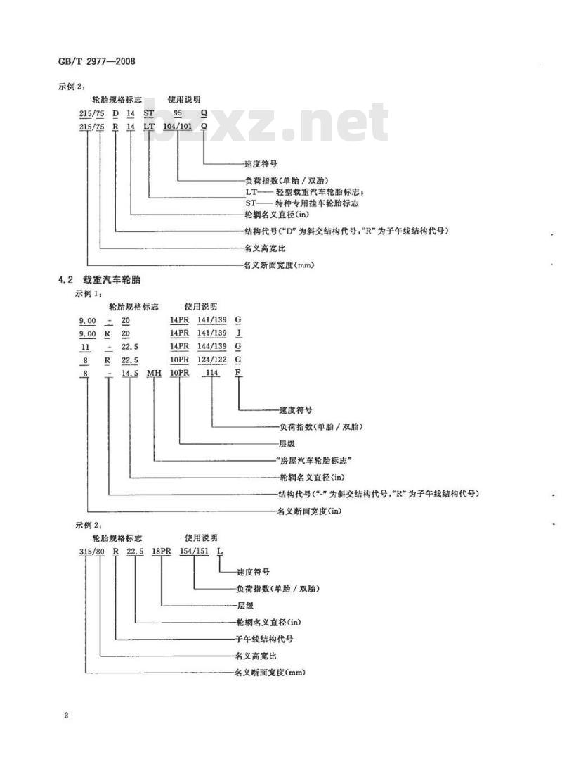 GB/T 2977-2008 载重汽车轮胎规格、尺寸、气压与负荷