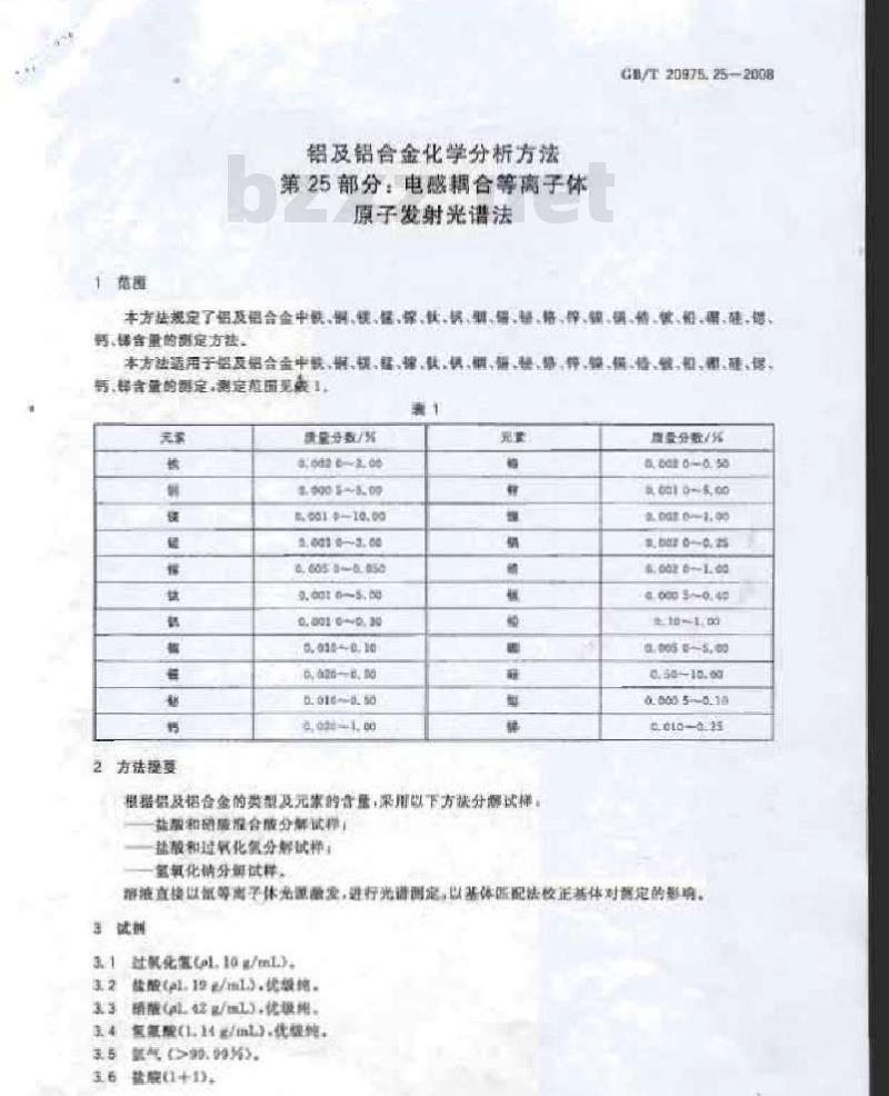 GB/T 20975.25-2008 铝及铝合金化学分析方法 第25部分：电感耦合等离子体原子发射光谱法