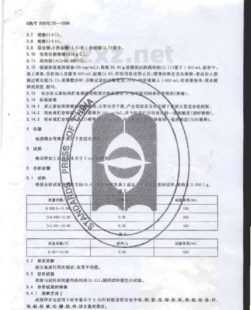 GB/T 20975.25-2008 铝及铝合金化学分析方法 第25部分：电感耦合等离子体原子发射光谱法