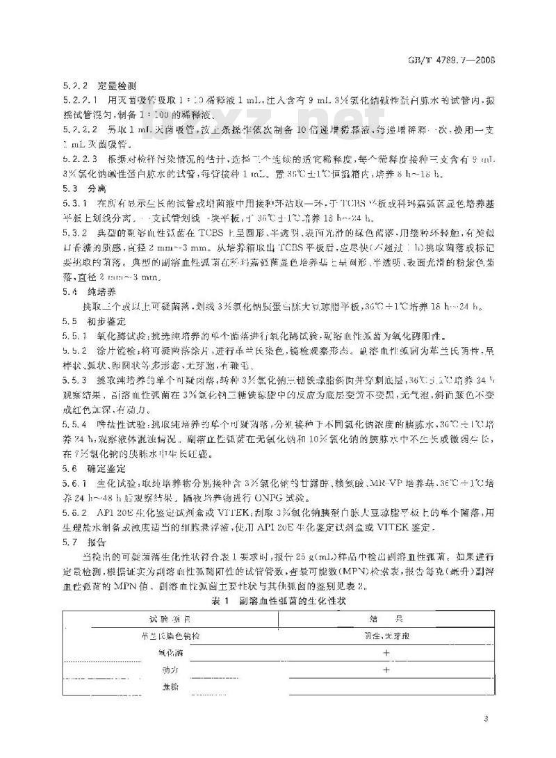 GB/T 4789.7-2008 食品卫生微生物学检验 副溶血性弧菌检验