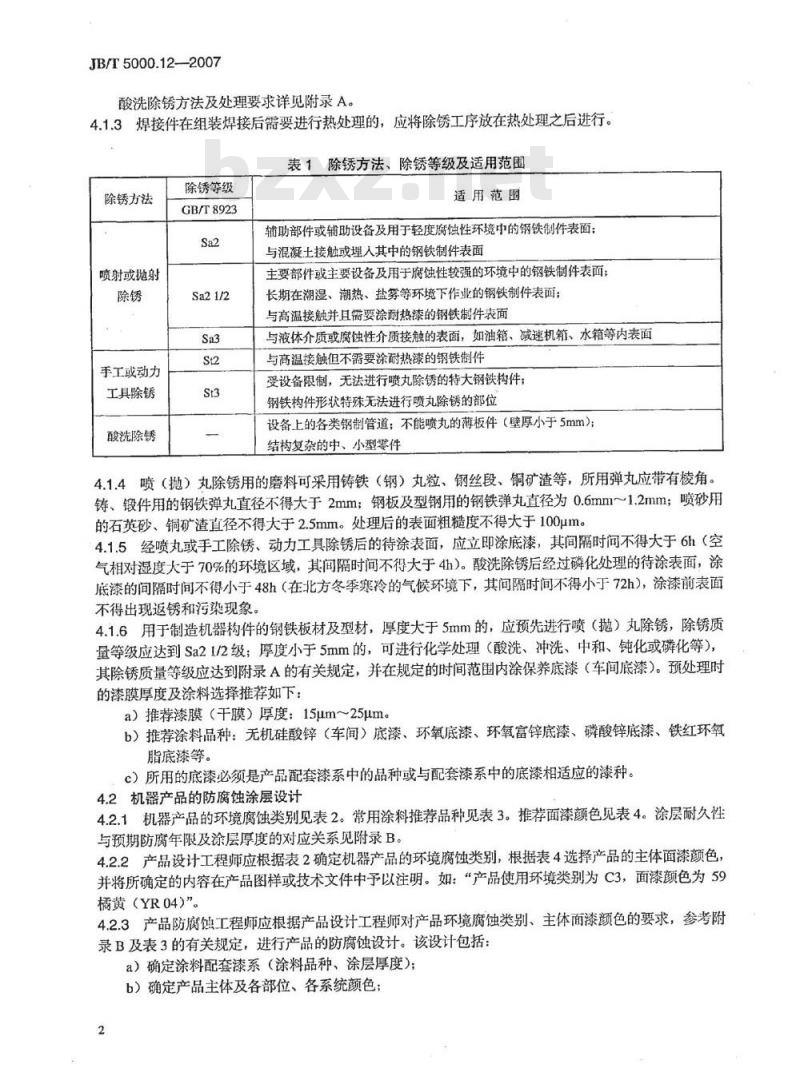 JB/T 5000.12-2007 重型机械通用技术条件 第12部分：涂装