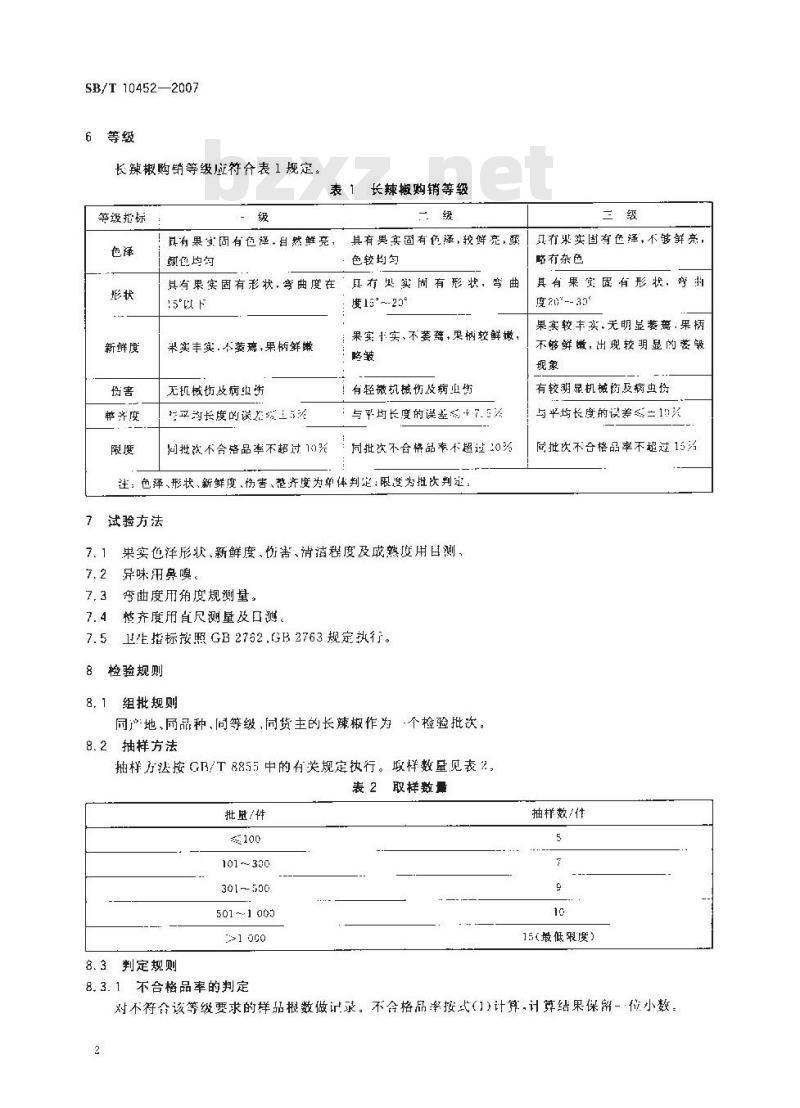 SB/T 10452-2007 长辣椒购销等级要求