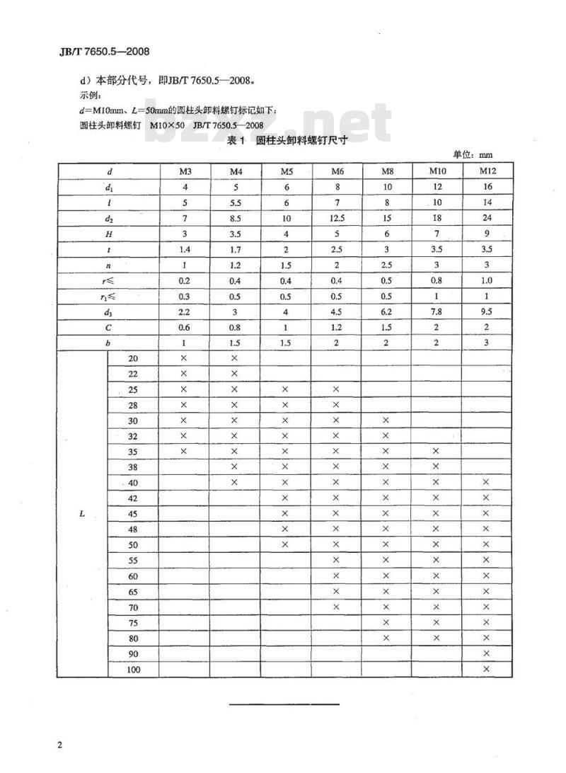 JB/T 7650.5-2008 冲模卸料装置 第5部分：圆柱头卸料螺钉