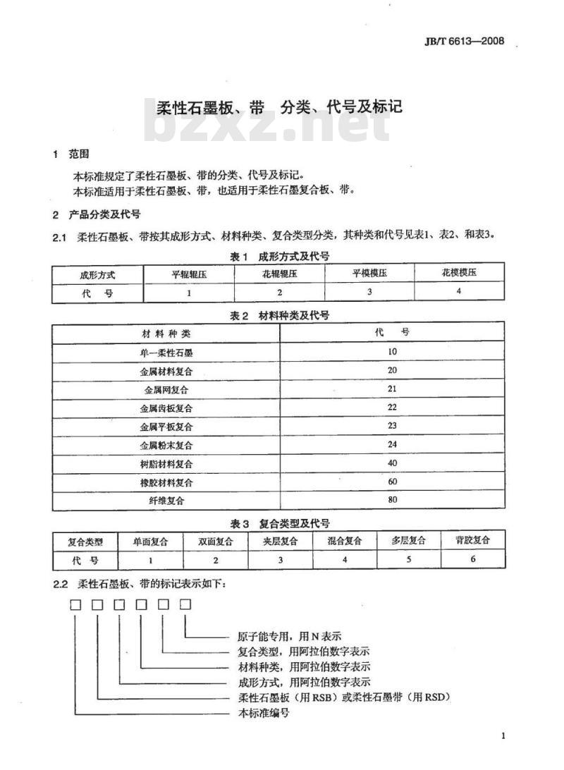 JB/T 6613-2008 柔性石墨板、带 分类、代号及标记