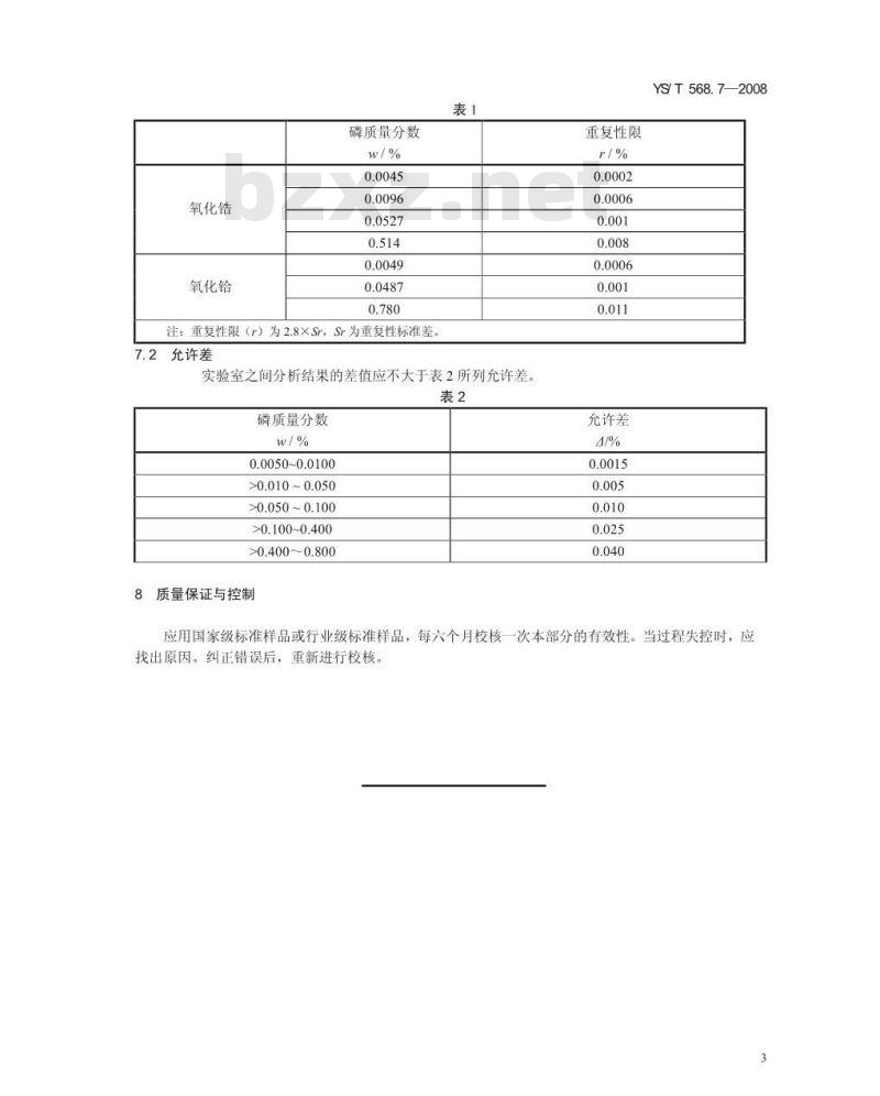 YS/T 568.7-2008 氧化锆、氧化铪化学分析方法 磷量的测定 锑盐-抗坏血酸-磷钼蓝分光光度法