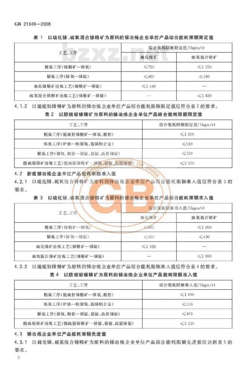 GB 21349-2008 锑冶炼企业单位产品能源消耗限额