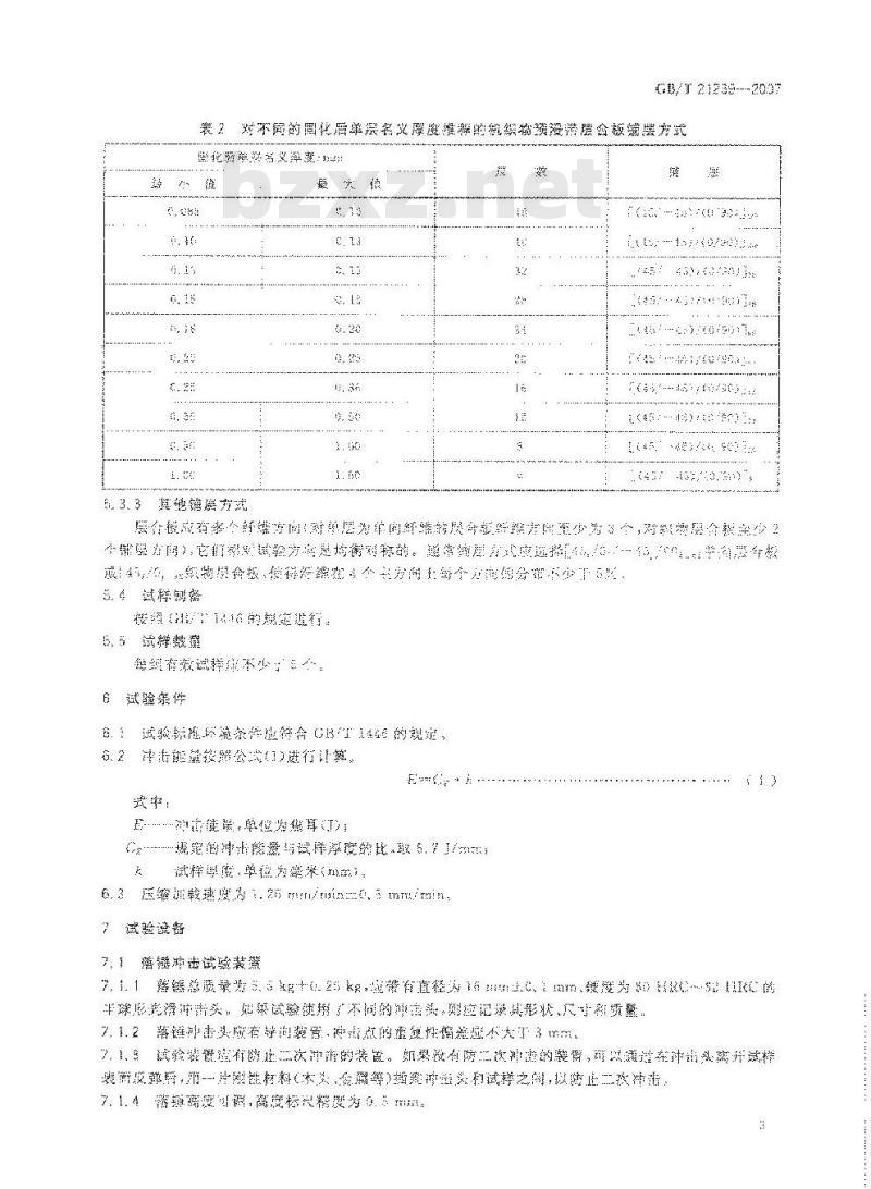 GB/T 21239-2007 纤维增强塑料层合板冲击后压缩性能试验方法