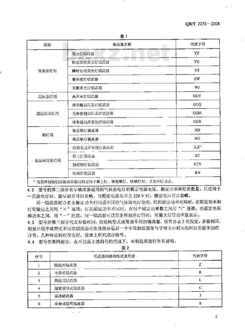 QB/T 2275-2008 镇流器型号命名方法