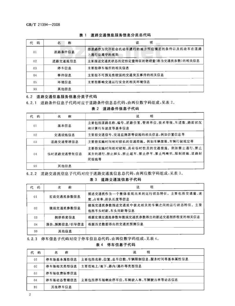GB/T 21394-2008 道路交通信息服务 信息分类与编码
