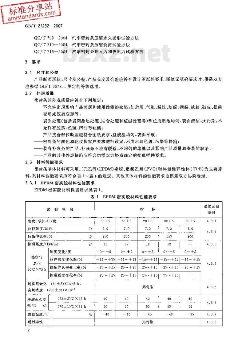 GB/T 21282-2007 乘用车用橡塑密封条