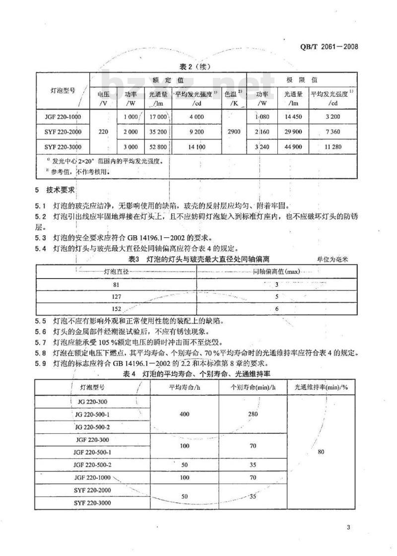 QB/T 2061-2008 聚光灯泡及反射型聚光摄影灯泡