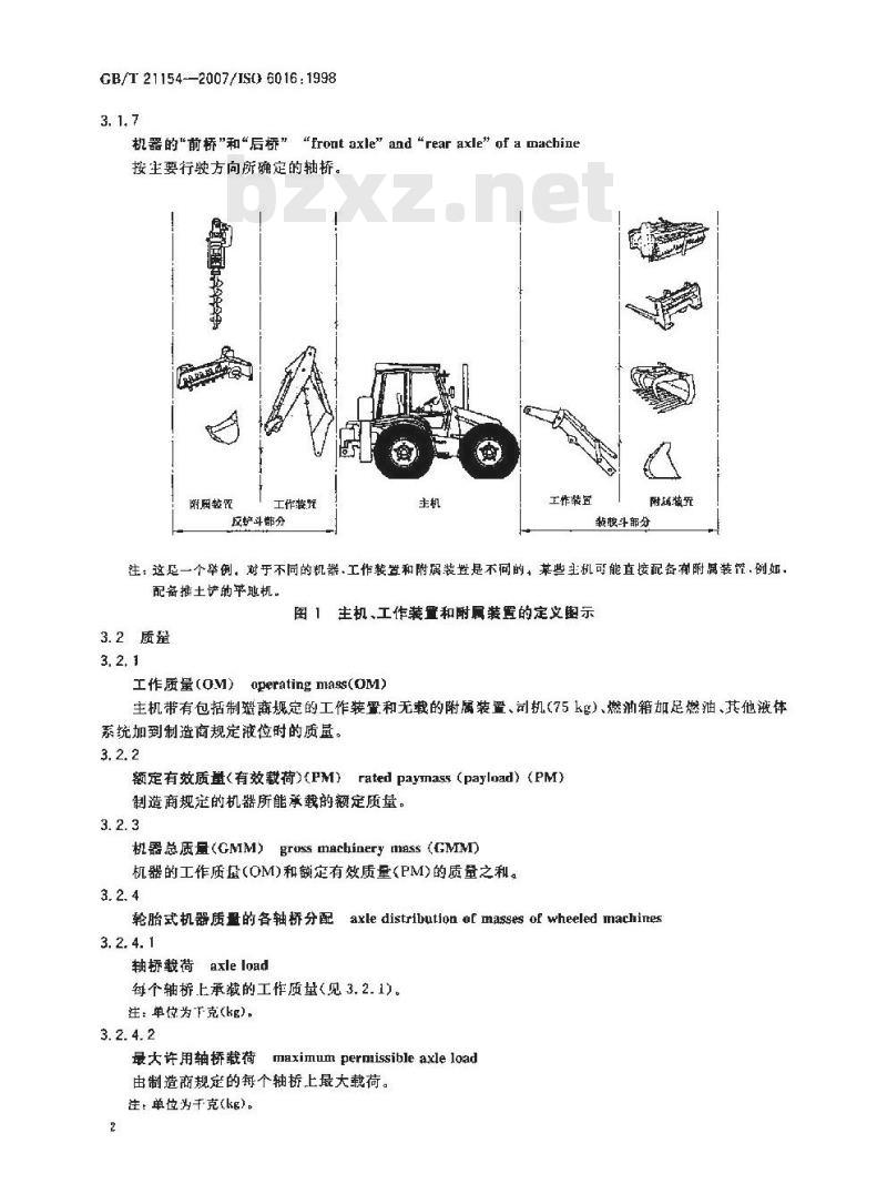 GB/T 21154-2007 土方机械整机及其工作装置和部件的质量测量方法