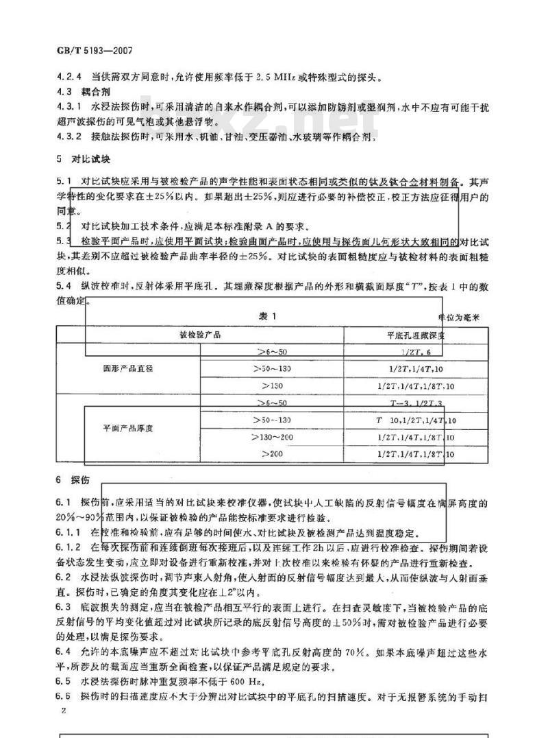 GB/T 5193-2007 钛及钛合金加工产品超声波探伤方法