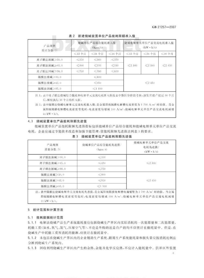 GB 21257-2007 烧碱单位产品能源消耗限额