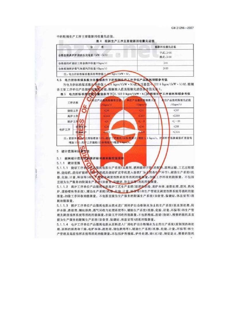 GB 21256-2007 粗钢生产主要工序单位产品能源消耗限额