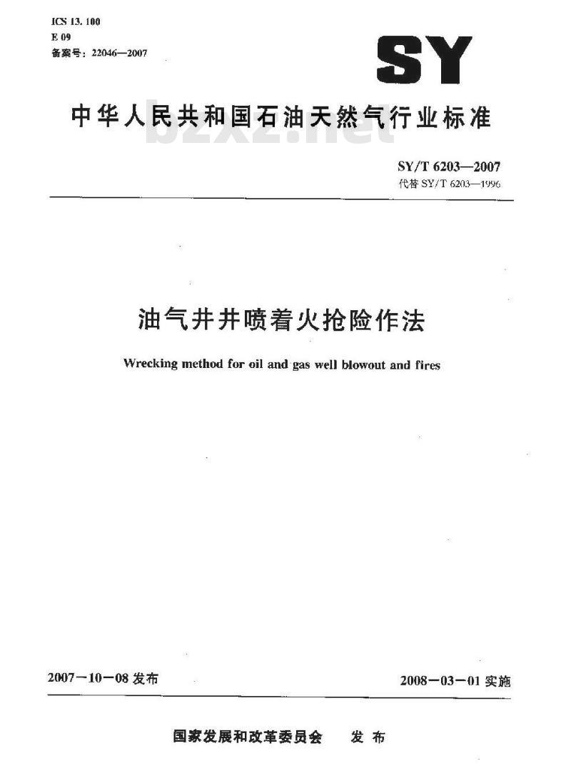 SY/T 6203-2007 油气井井喷着火抢险作法