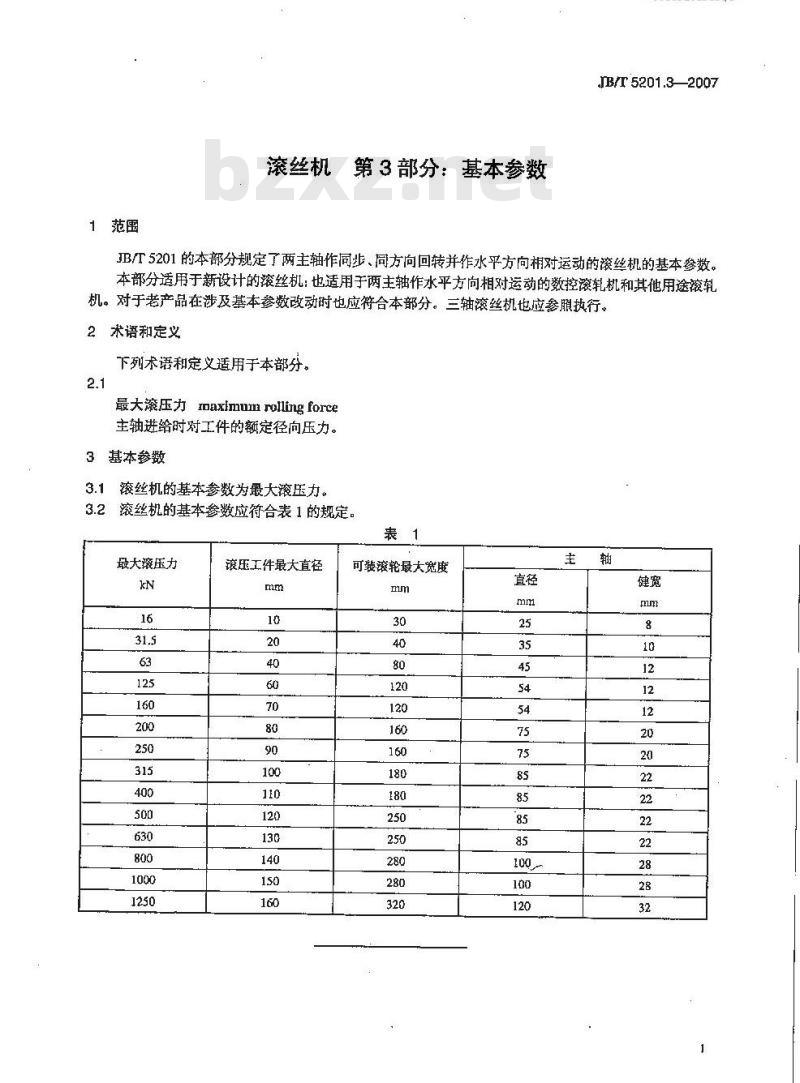 JB/T 5201.3-2007 滚丝机 第3部分：基本参数