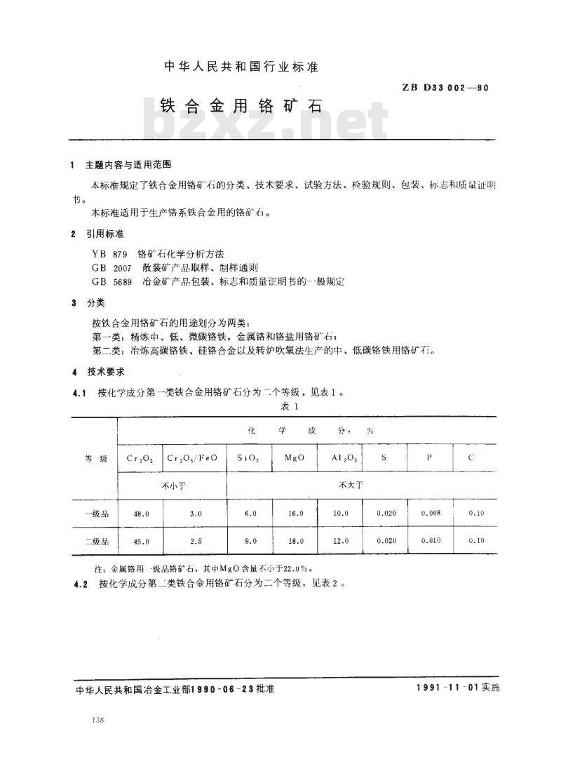 ZB D 33002-1990 铁合金用铬矿石