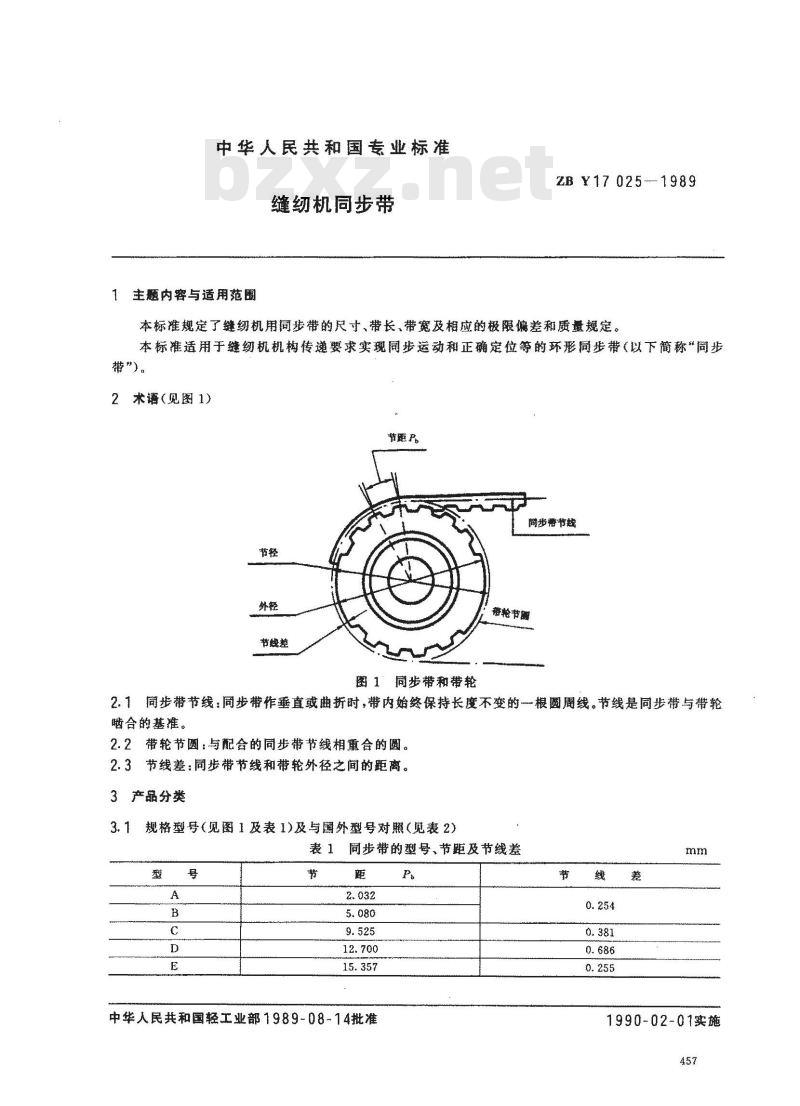 ZB Y 17025-1989 缝纫机 同步带