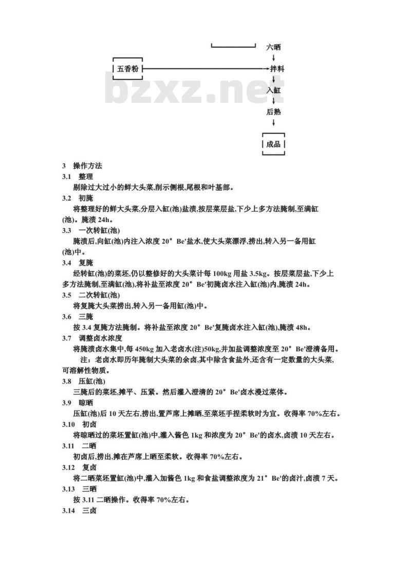 ZB X 10034-1986 酱油渍菜生产工艺通用规程 五香大头菜(三腌五卤六晒)