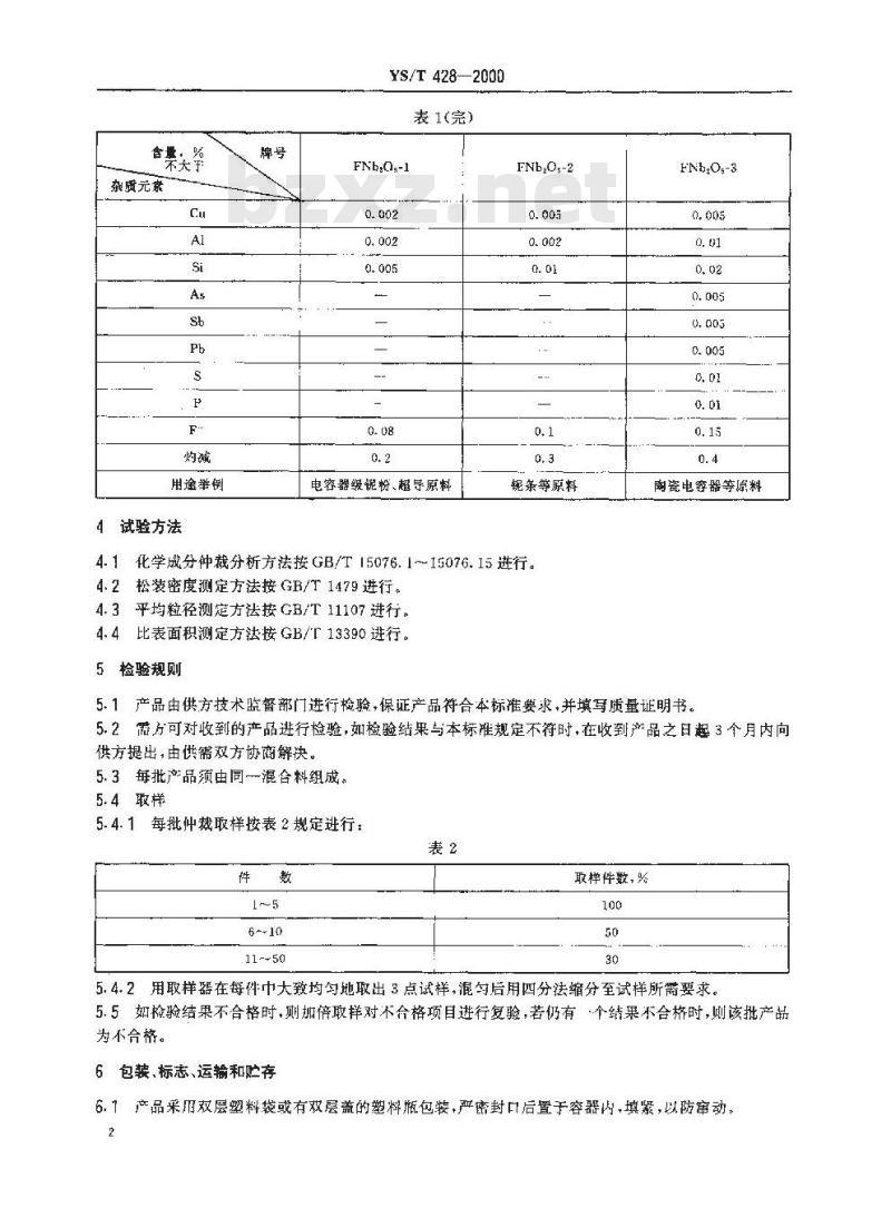 YS/T 428-2000 五氧化二铌