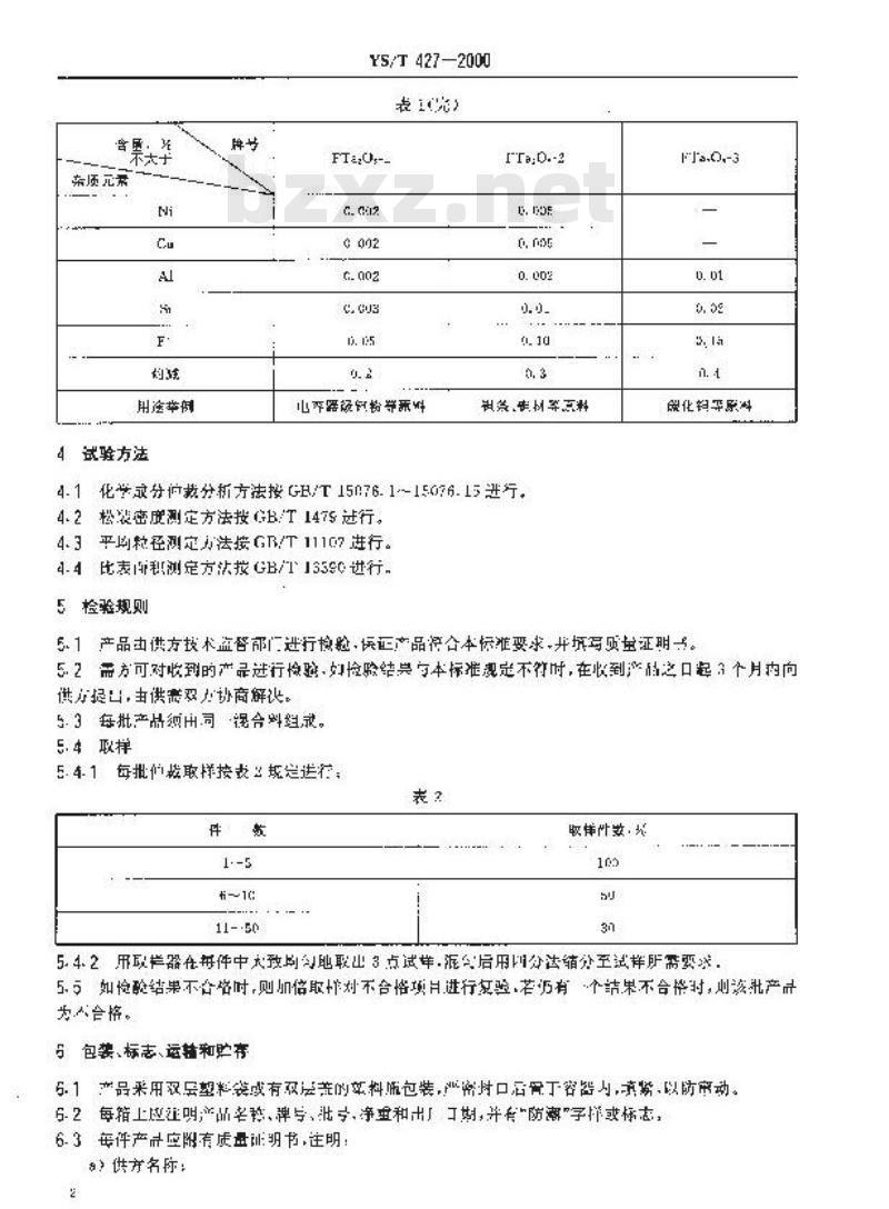 YS/T 427-2000 五氧化二钽