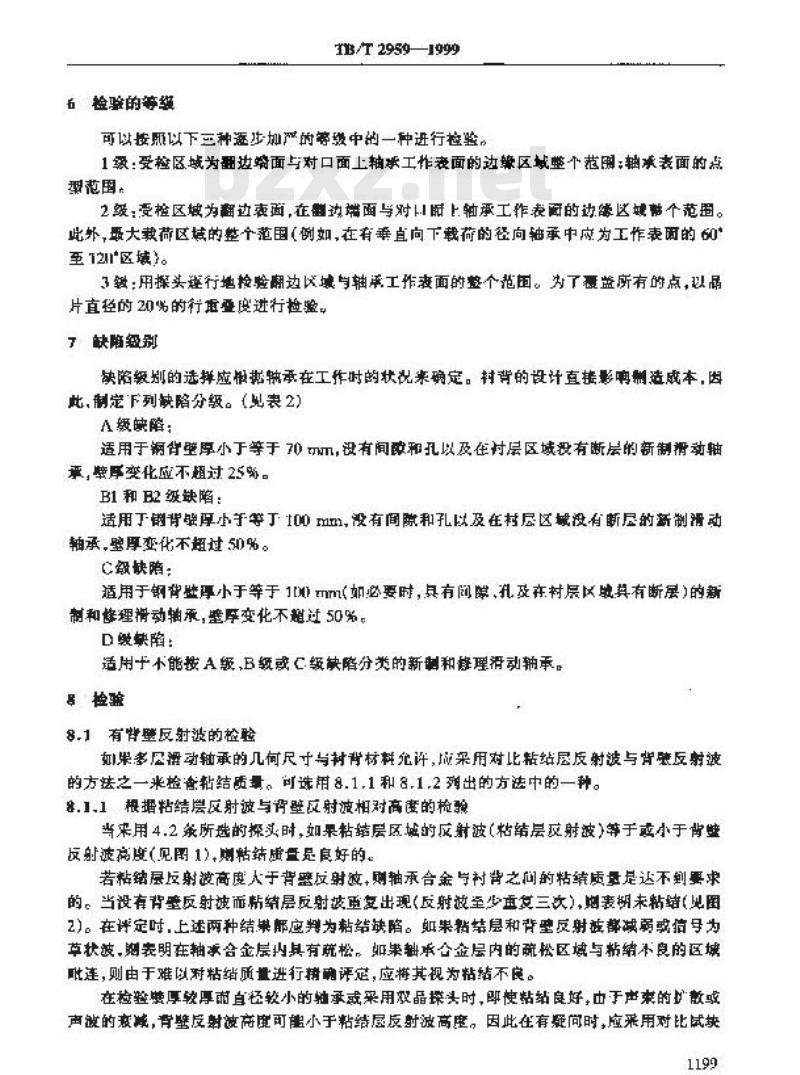 TB/T 2959-1999 滑动轴承 金属多层滑动轴承粘结层的超声波无损检验