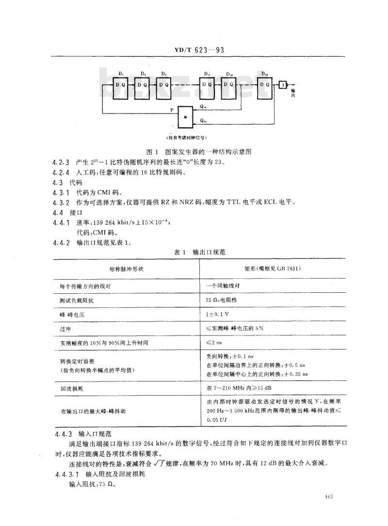 YD/T 623-1993 139 264 kbit/s 误码分析仪技术条件